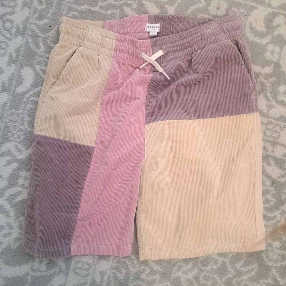 Pacsun Kids Size 14 Girls Corduroy Pink Colorblock Shorts XL